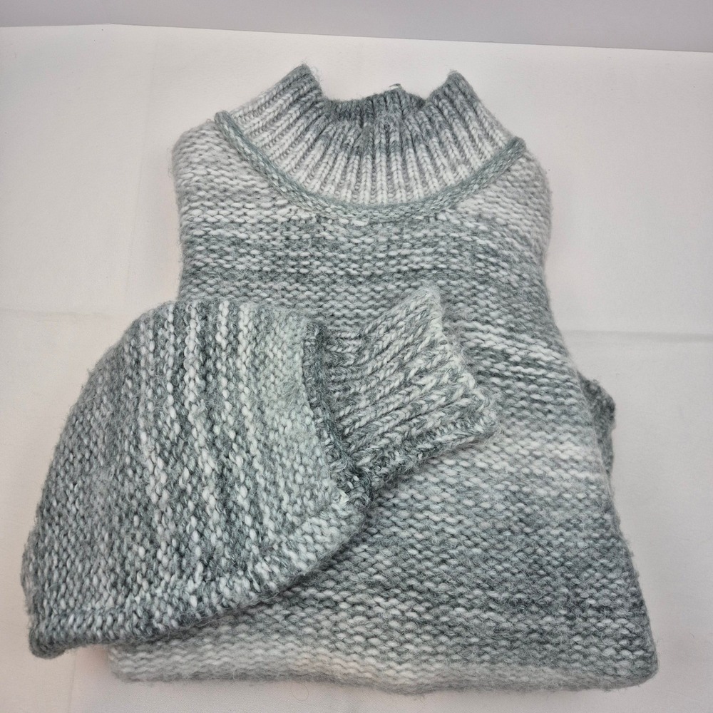 Rachel Zoe Sweater XL Gray Marled Chunky Knit Mock Neck Pullover Cozy Winter Top